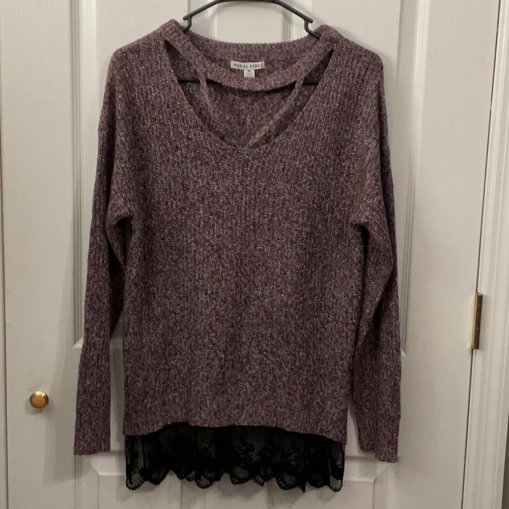 Moral Fiber sweater. V neck. Black lace detailing. Size M.